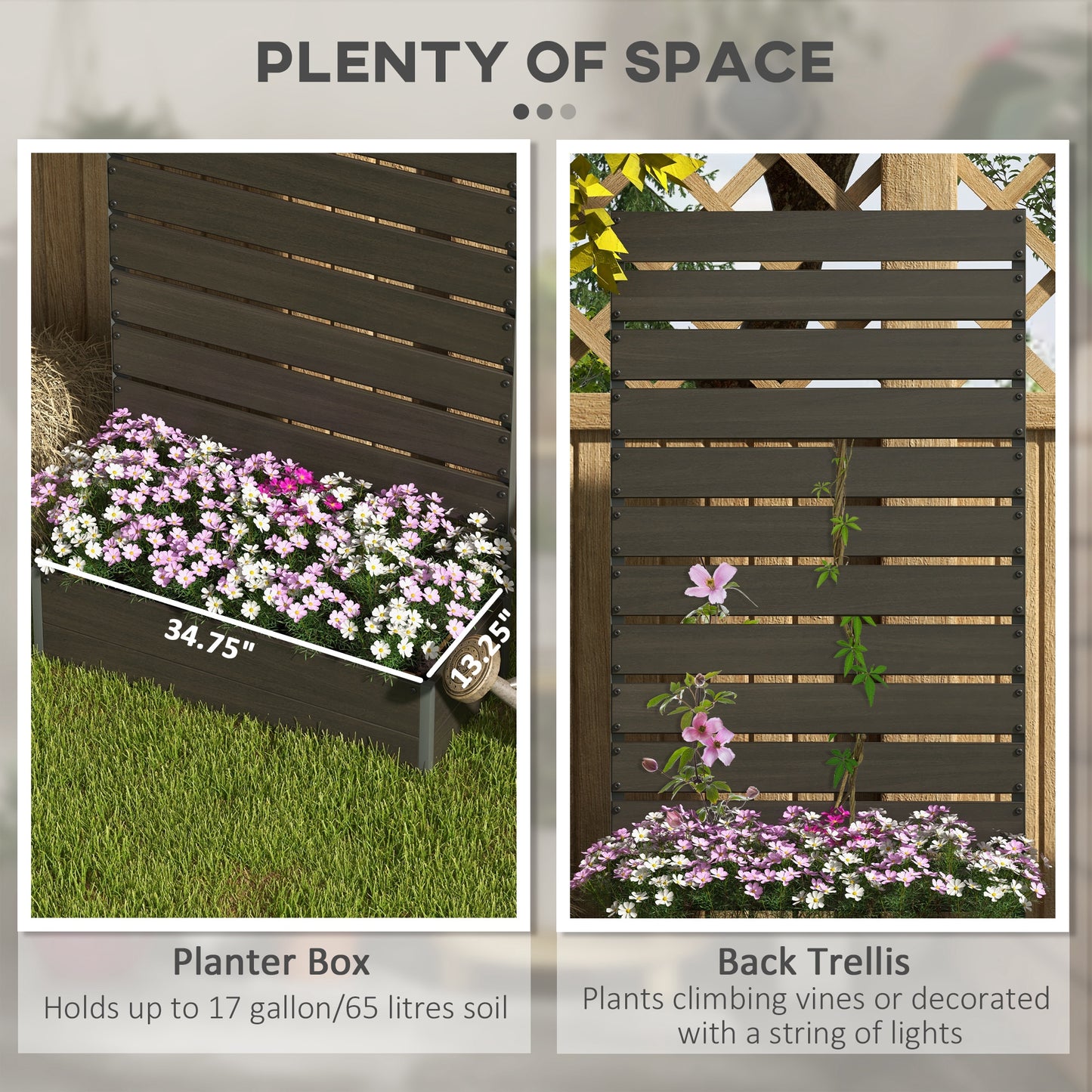Outsunny Trellis Planter for Climbing Plants, Raised Garden Bed with Trellis, Planter Box for Outdoor Garden, Black