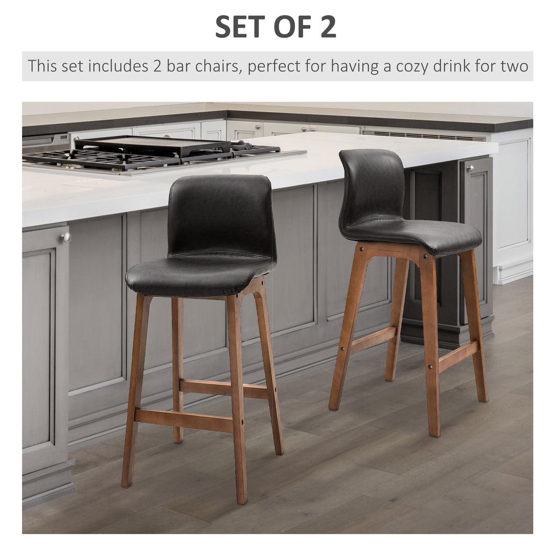 HOMCOM Modern Bar Stools Set of 2, Counter Height Bar Chair with PU Leather Wooden Frame Padding Seats for Dining Room Home Bar, Dark Brown