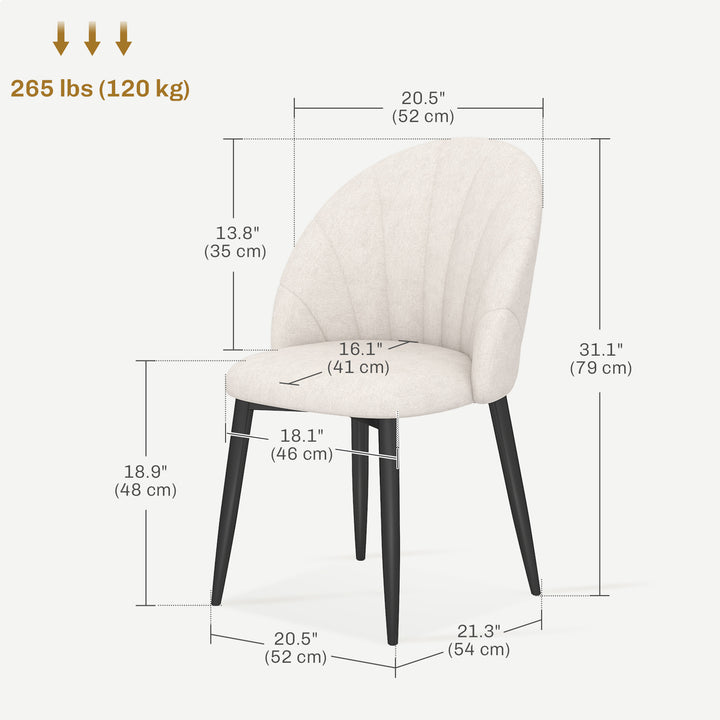 HOMCOM Modern Dining Chairs Set of 4, Upholstered Dining Room Chairs with Metal Legs, Shell Backrest, Padded Seat, Cream White