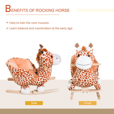 Qaba Wooden Plush Children Kids Rocking Horse Chair for Toddlers with Sound and Safety Belt, Giraffe Theme