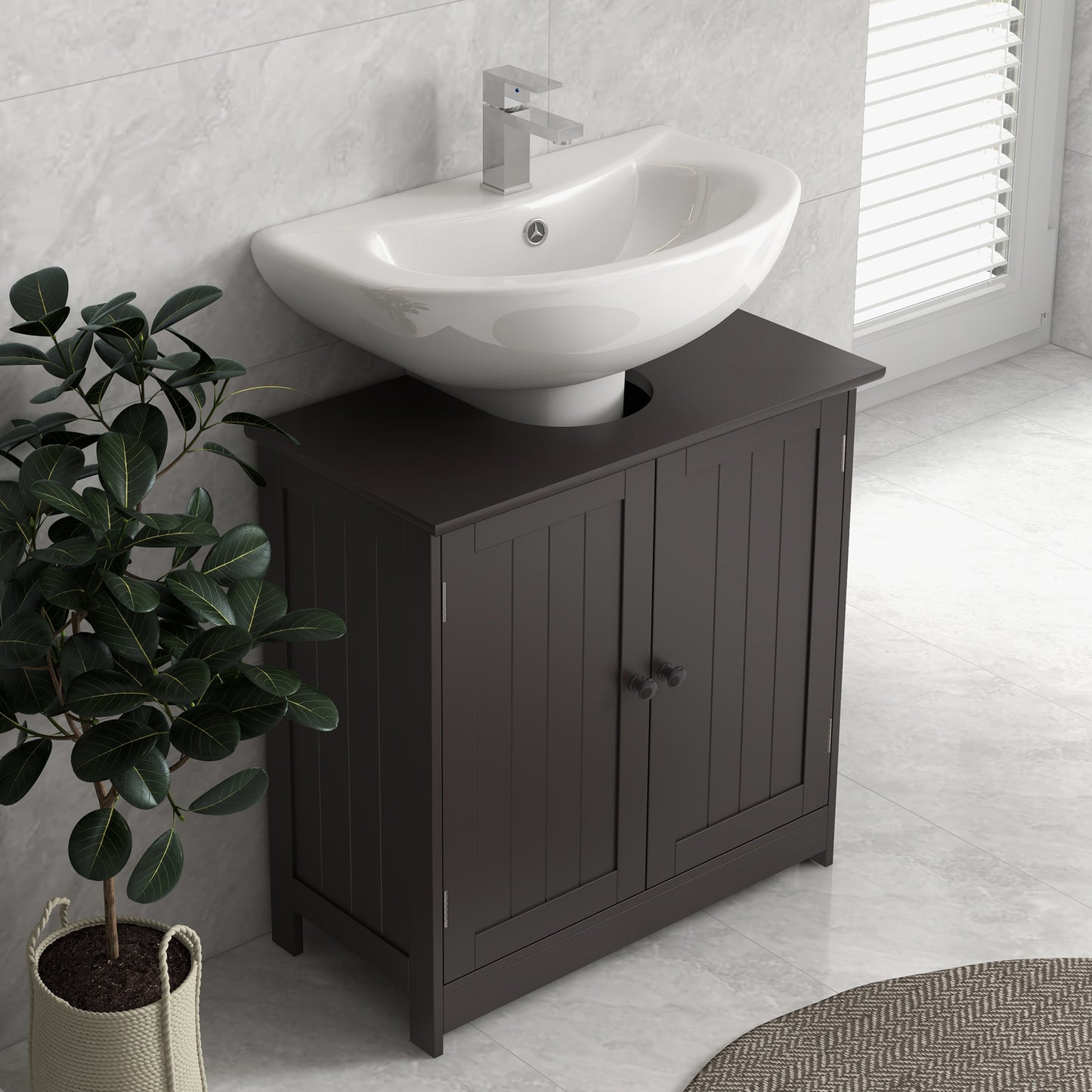 HOMCOM Under Sink Bathroom Cabinet with 2 Doors and Shelf, Pedestal Sink Bathroom Vanity Furniture, Coffee