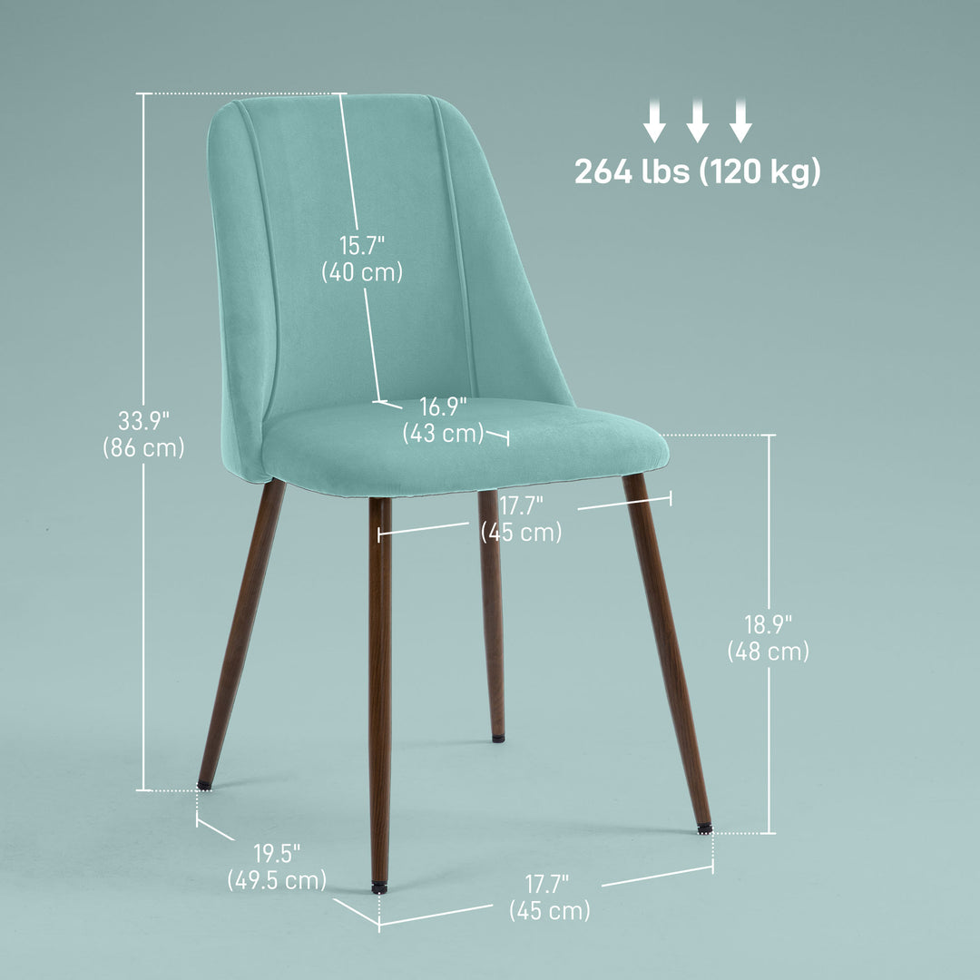 HOMCOM Upholstered Dining Chairs Set of 6, Velvet Accent Chair with Back and Wood-grain Steel Leg for Kitchen, Grey