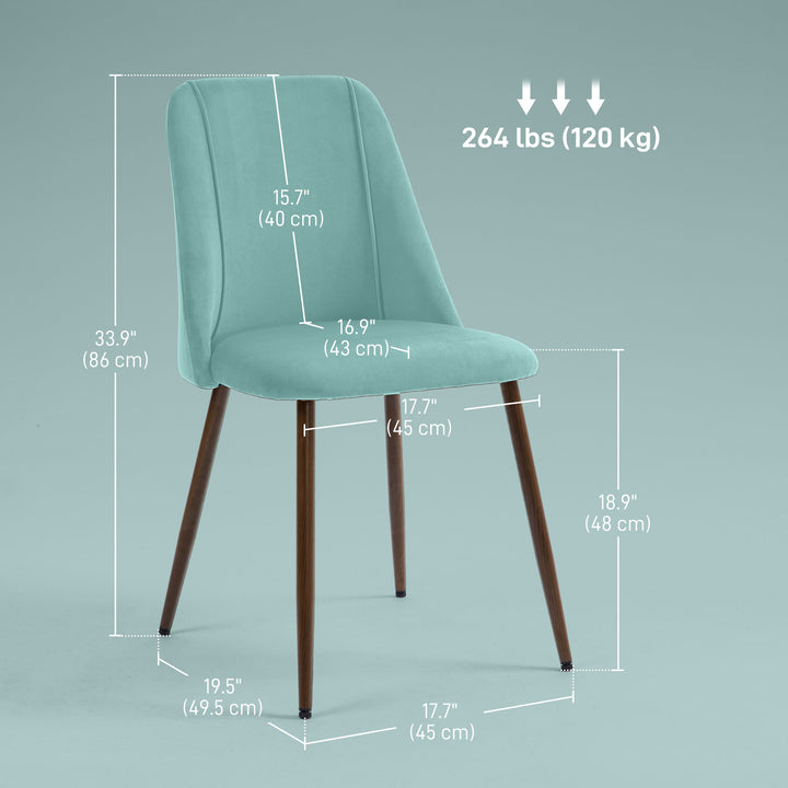 HOMCOM Upholstered Dining Chairs Set of 6, Velvet Accent Chair with Back and Wood-grain Steel Leg for Kitchen, Grey