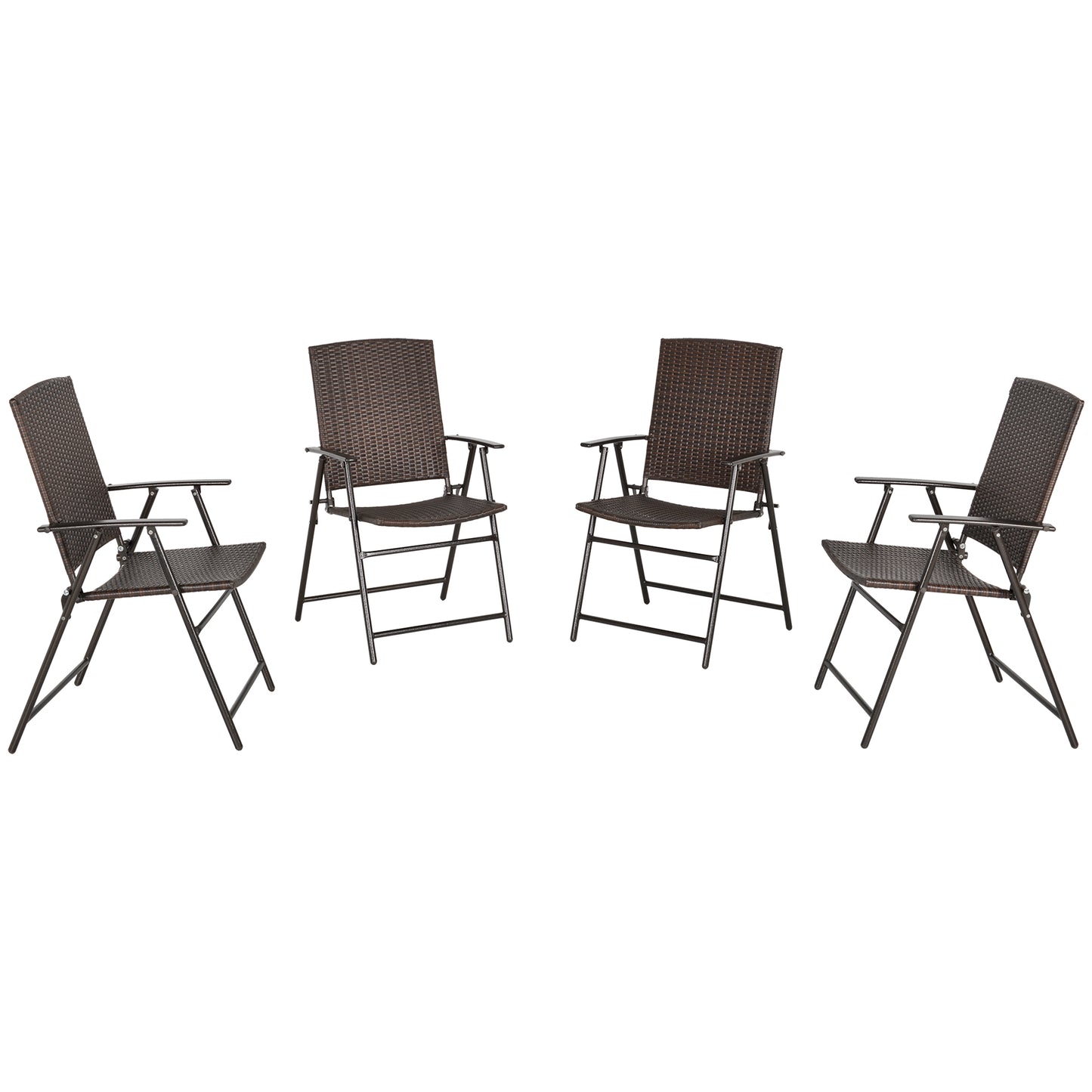 Outsunny Outdoor Wicker Dining Chair Set of 4, Rattan Foldable Chair with Steel Frame for Garden, Backyard, Porch, Brown