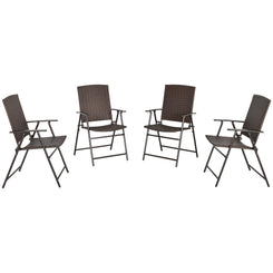Outsunny Outdoor Wicker Dining Chair Set of 4, Rattan Foldable Chair with Steel Frame for Garden, Backyard, Porch, Brown