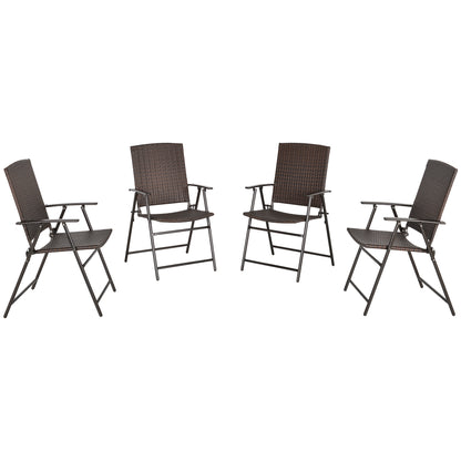 Outsunny Outdoor Wicker Dining Chair Set of 4, Rattan Foldable Chair with Steel Frame for Garden, Backyard, Porch, Brown