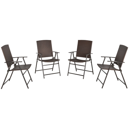Outsunny Outdoor Wicker Dining Chair Set of 4, Rattan Foldable Chair with Steel Frame for Garden, Backyard, Porch, Brown