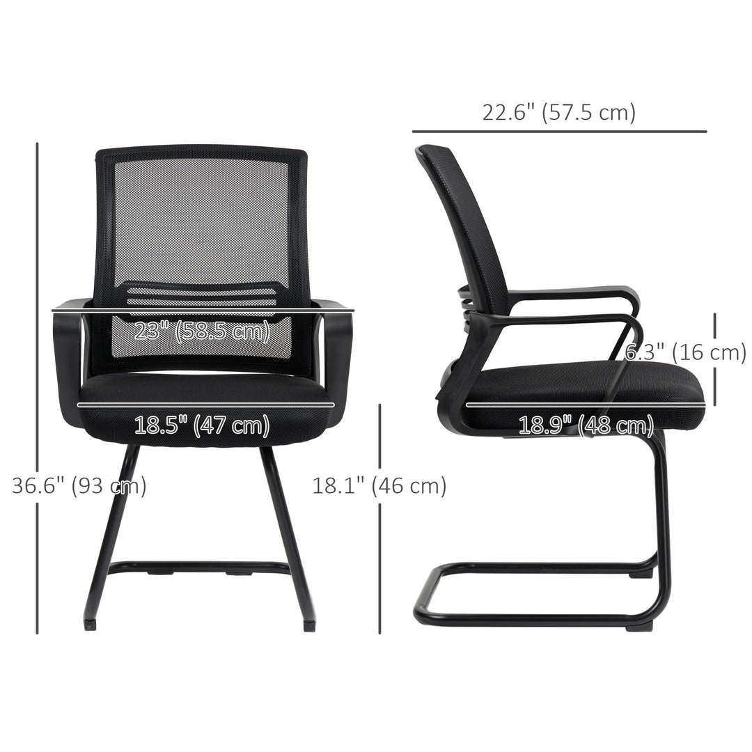 HOMCOM Ergonomic Desk Chair No Wheels, Padded Mesh Office Waiting Room Reception Chair with Sled Base, Black