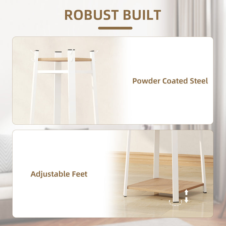 HOMCOM Clothes Rack with Storage, Garment Rack with 8 Hooks and 3-Tier Shelf, Clothes Stand for Bedroom, Entryway, Oak