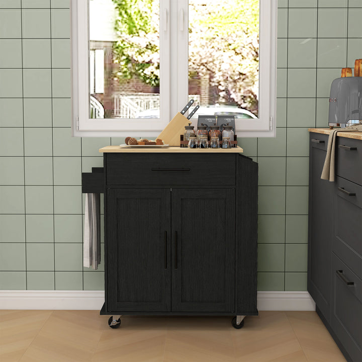 HOMCOM Rolling Island with Wheels for Kitchen, Kitchen Island on Rollers with Power Outlets, Drawer and Doors