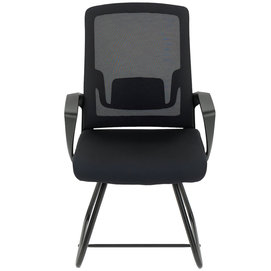 HOMCOM Waiting Room Chair, Desk Chair No Wheels with Mesh Back, Lumbar Support, Metal Base for Reception Room, Conference Room