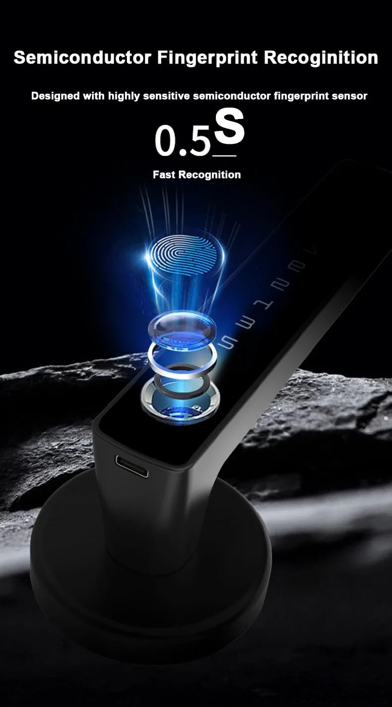 Smart Door Lock with Fingerprint Keypad Handle Biometric, App, Password, Key, and Card Keyless Entry System Suitable for Bedrooms, Offices, Hotels, Apartments - Black Edition