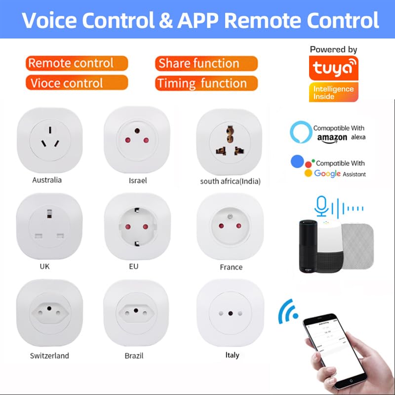 Smart Plug, Mini Wi-Fi Plug That Works with Alexa & Google Home, Compatible with SmartThings, Smart Socket with Remote Control & Timer Function, 2.4Ghz Wi-Fi Only, No Hub Required