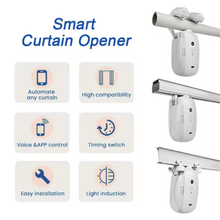 Smart Automatic Curtain Opener Closer,Automatic Curtain Rod Opener,Remote Controlled Electric Curtain Opener,Upgraded High-Performance Curtain Robot Motor,Electronic Auto Curtain Mover Gadget