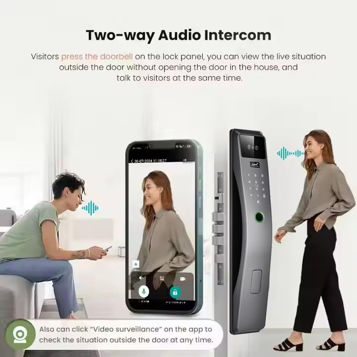 3D Face Recognition Smart Door Lock Real Time Video Intercom WiFi Intelligent Door Lock with Palm Print