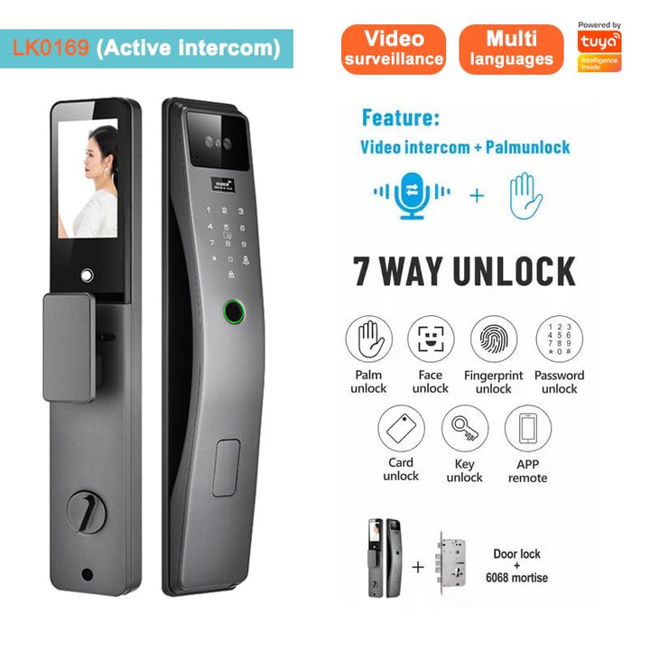 3D Face Recognition Smart Door Lock Real Time Video Intercom WiFi Intelligent Door Lock with Palm Print