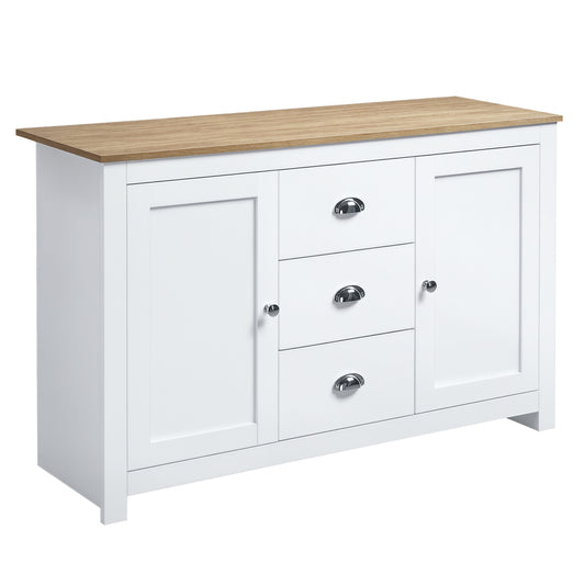 HOMCOM Modern Sideboard Cabinet, Kitchen Buffet Cabinet with 3 Drawers and Adjustable Shelves, Buffets Tables, White