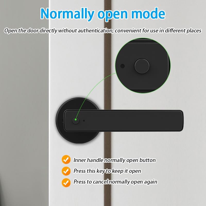 Smart Door Lock with Fingerprint Keypad Handle Biometric, App, Password, Key, and Card Keyless Entry System Suitable for Bedrooms, Offices, Hotels, Apartments - Black Edition