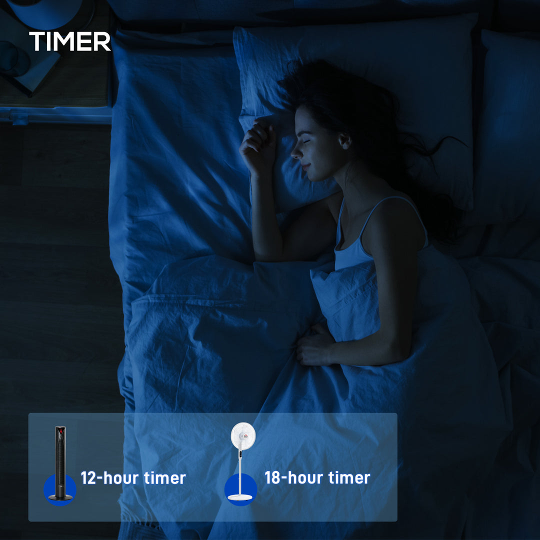 HOMCOM Tower Fan and 16" Pedestal Fan Set, with Remote Control, Height Adjustable, Tilted Head, Timer, Oscillating Standing Fan, Stand Floor Fans for Bedroom, White