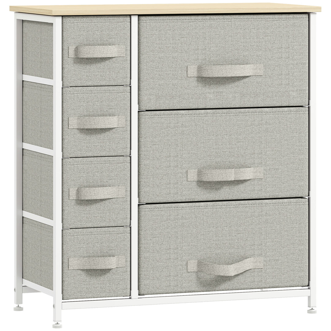 HOMCOM Dresser for Bedroom with 7 Drawers, Chest of Drawers with Metal Frame, Fabric Dresser for Living Room, Light Grey