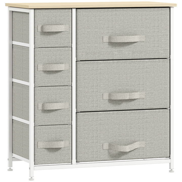 HOMCOM Dresser for Bedroom with 7 Drawers, Chest of Drawers with Metal Frame, Fabric Dresser for Living Room, Light Grey