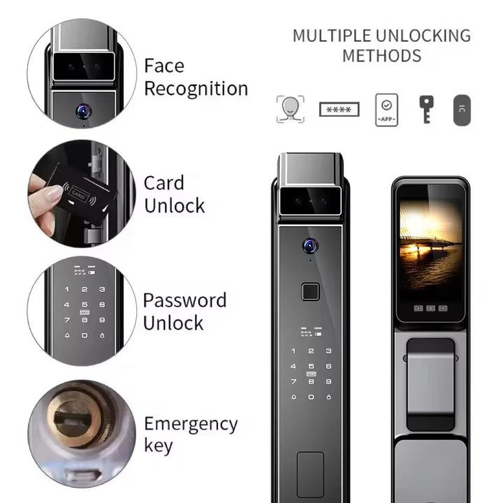 Smart Door Lock 3D Face Fingerprint Recognition Door Lock App Unlocking with Palm Prints Smart Lock Multifunctional Lock Suitable for Residential Home,Villas, Apartments