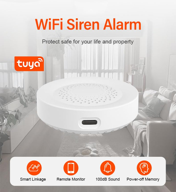 Smart Siren and Door Alarm System App Control, 90db Sounder Impact Resistant, Sound Light for House Apartment