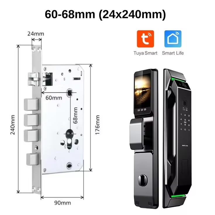 Smart Lock with Camera 3D Face Recognition Keyless Entry Door Lock Handle Aluminum Alloy Biometric Door Lock App 6 Unlocking Methods for 40-120mm Thickness Office Home Bedroom Door
