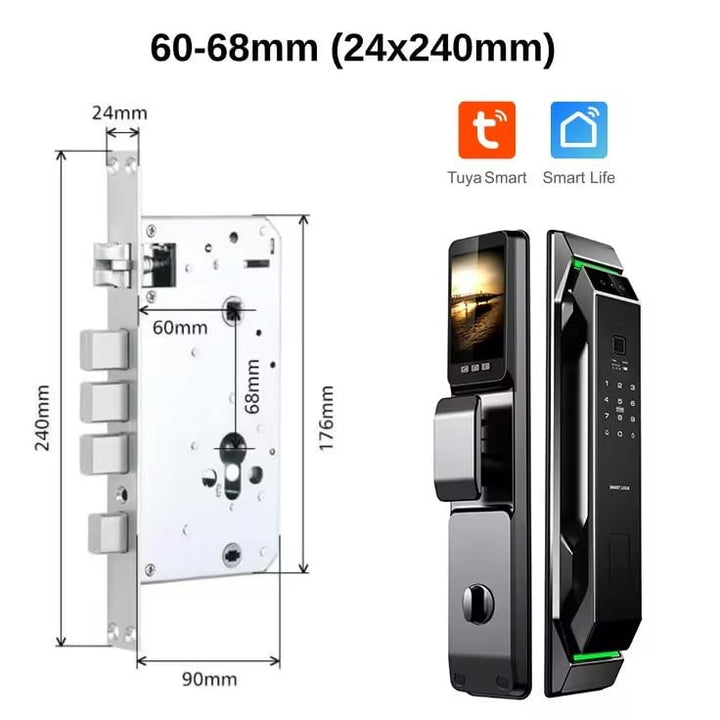 Smart Lock with Camera 3D Face Recognition Keyless Entry Door Lock Handle Aluminum Alloy Biometric Door Lock App 6 Unlocking Methods for 40-120mm Thickness Office Home Bedroom Door