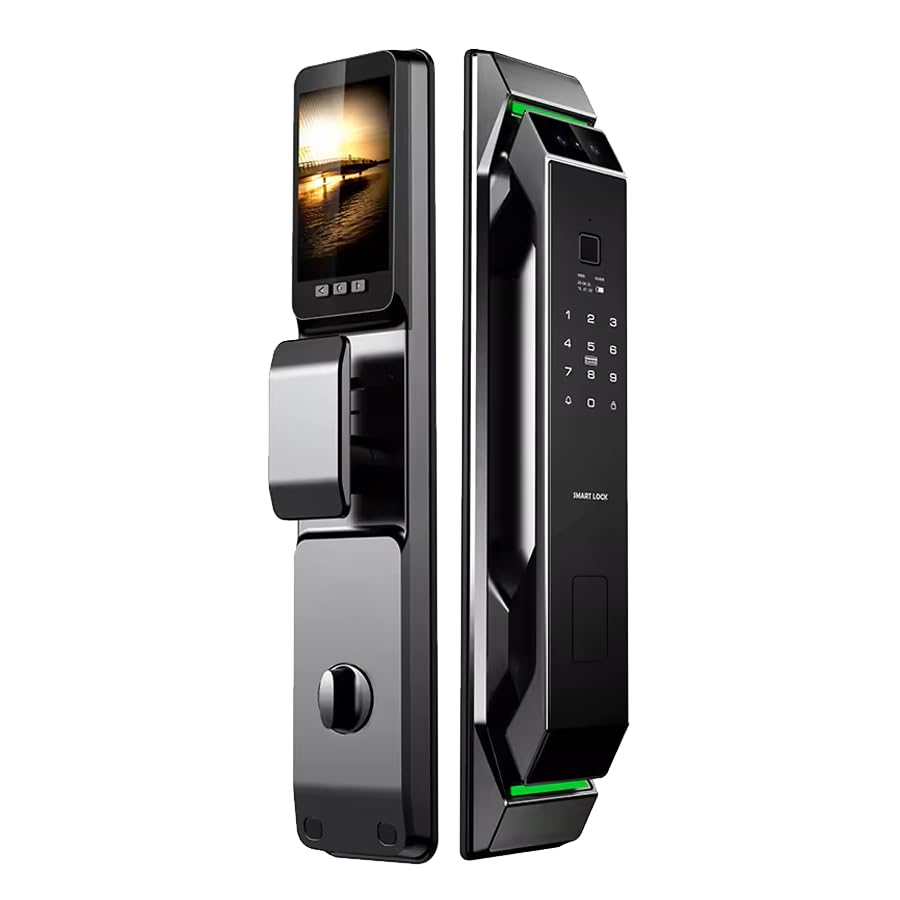 Smart Lock with Camera 3D Face Recognition Keyless Entry Door Lock Handle Aluminum Alloy Biometric Door Lock App 6 Unlocking Methods for 40-120mm Thickness Office Home Bedroom Door