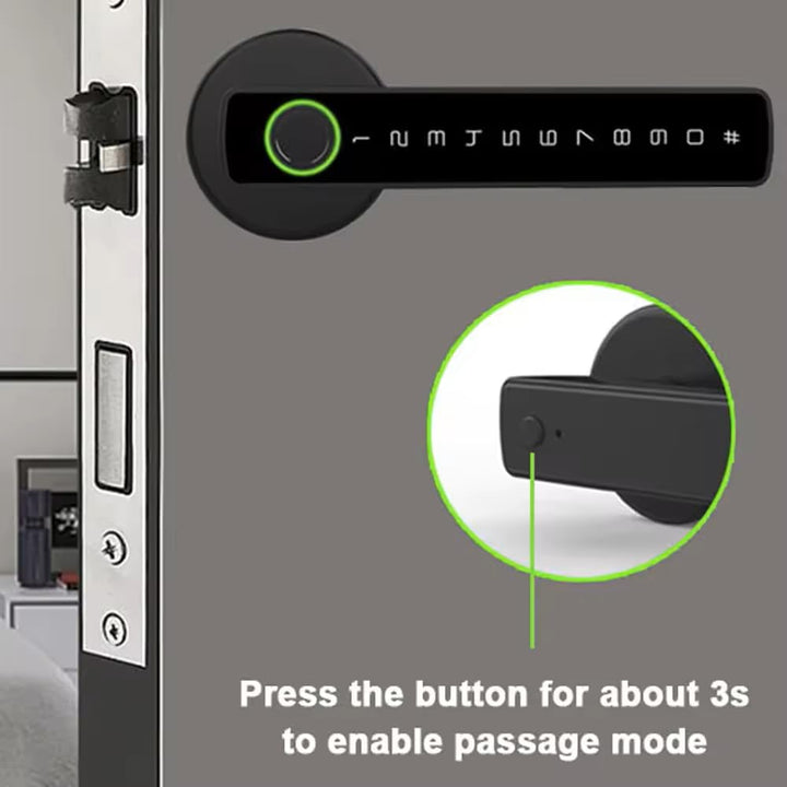Smart Door Lock with Fingerprint Keypad Handle Biometric, App, Password, Key, and Card Keyless Entry System Suitable for Bedrooms, Offices, Hotels, Apartments - Black Edition