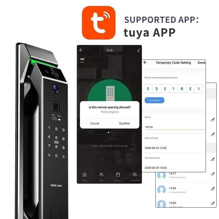 Smart Lock with Camera 3D Face Recognition Keyless Entry Door Lock Handle Aluminum Alloy Biometric Door Lock App 6 Unlocking Methods for 40-120mm Thickness Office Home Bedroom Door