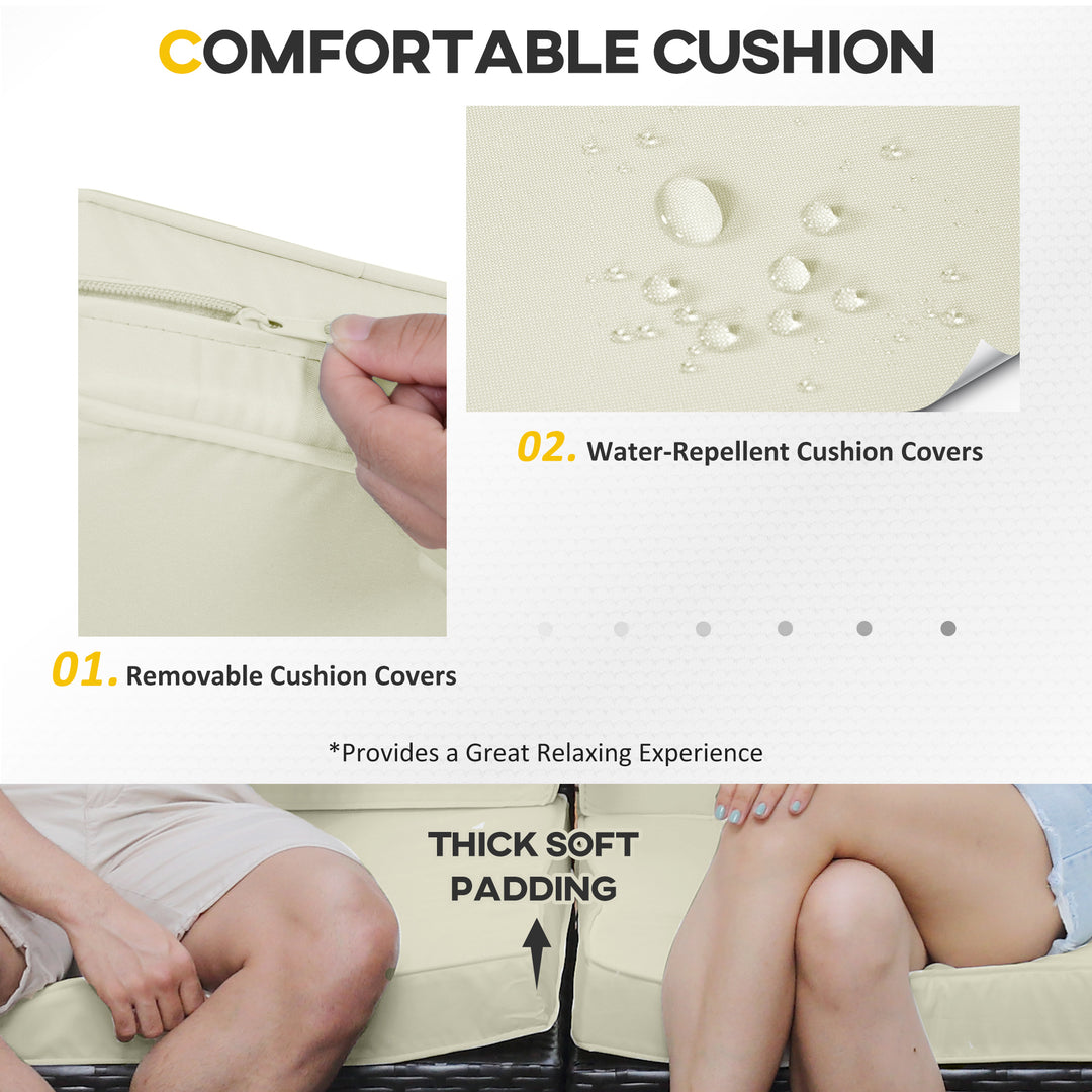 Outsunny 7 Pieces Outdoor Rattan Furniture Set, Patio Wicker Sectional Conversation Sofa Set, Blue