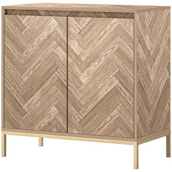 HOMCOM Accent Cabinet, Storage Cabinet with Doors, Adjustable Shelf and Steel Legs, Sideboard for Living Room, Oak