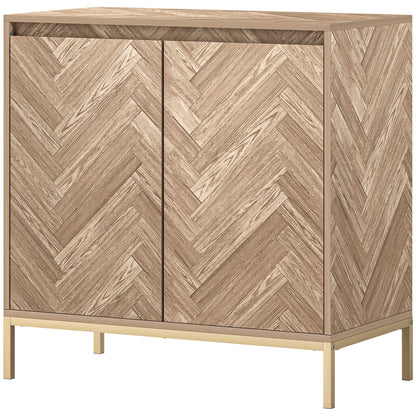 HOMCOM Accent Cabinet, Storage Cabinet with Doors, Adjustable Shelf and Steel Legs, Sideboard for Living Room, Oak