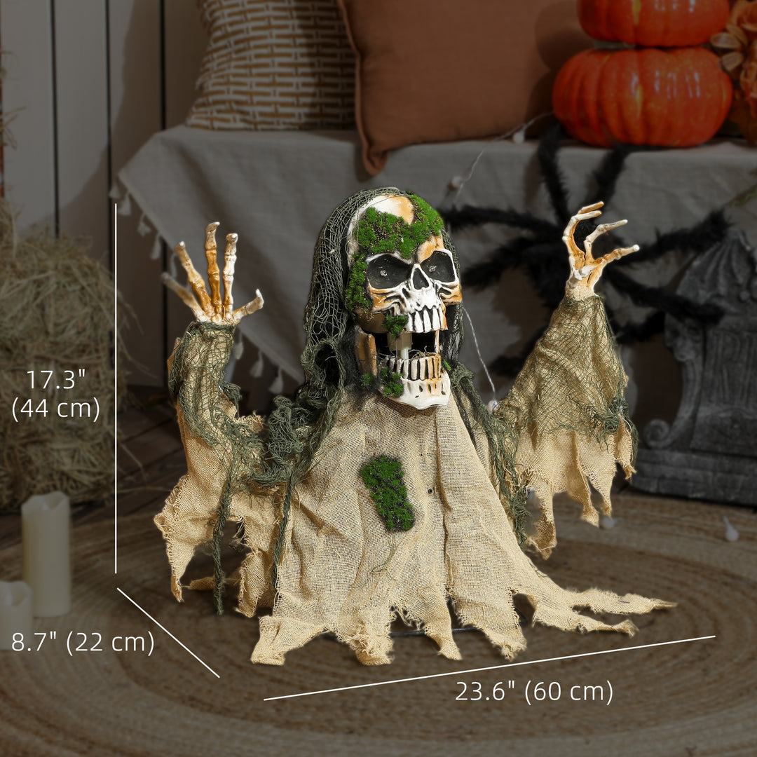 Outsunny Halloween Animated Skeleton with Glowing LED Eyes, Animatronic Halloween Decorations, Battery Operated