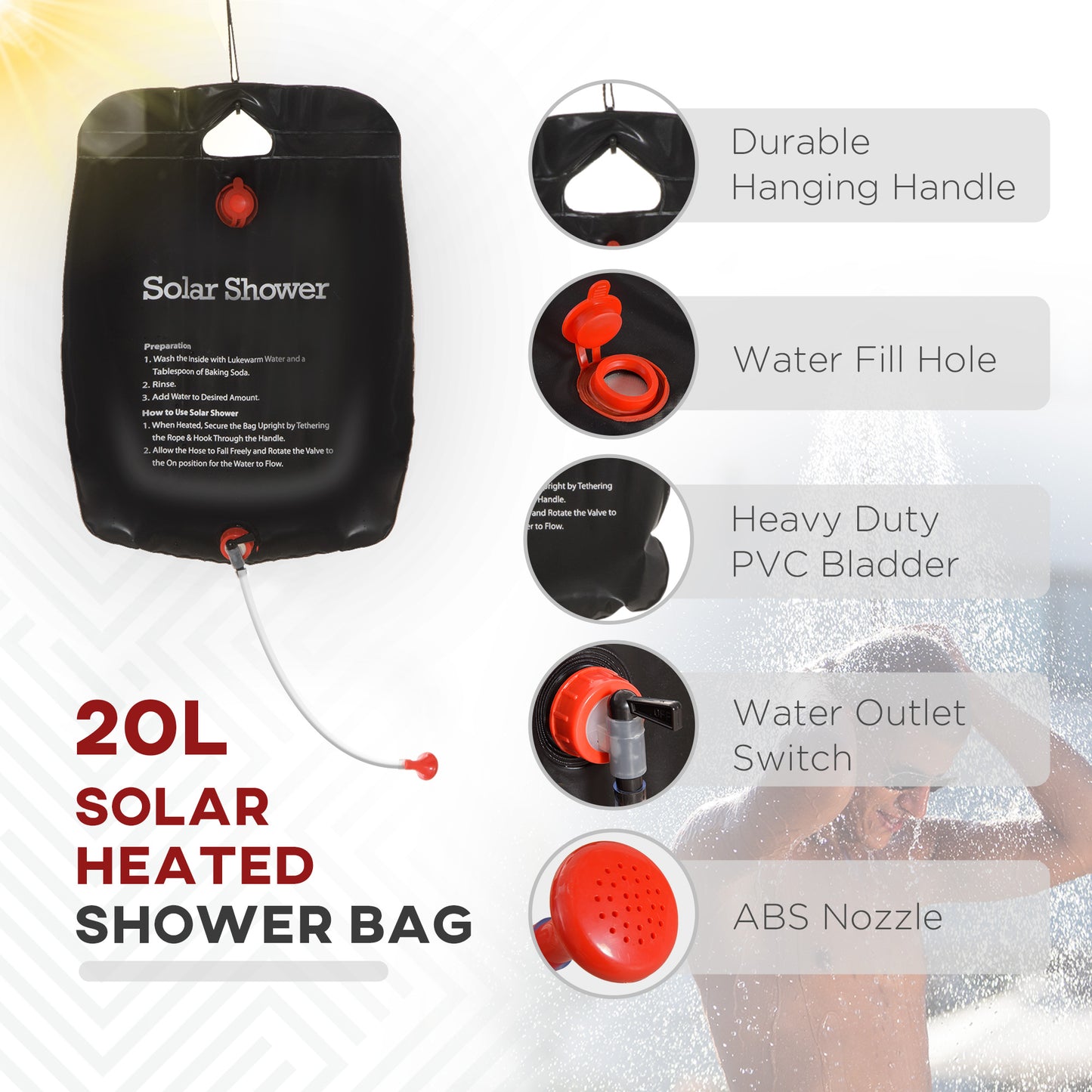 Outsunny Outdoor Portable Pop Up Shower Tent Changing Tent Privacy Enclosure with 2 Rooms, Shower Bag, Floor for Camping, Black