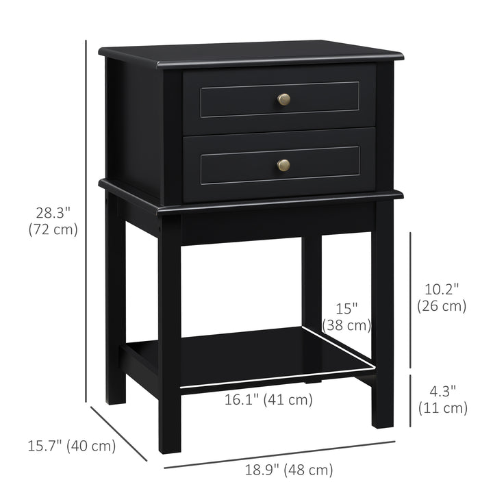 HOMCOM Modern Sofa Side Table, Accent End Table with Drawers and Storage Shelf, Nightstand for Bedroom Living Room, Black