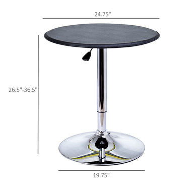 HOMCOM Modern Round Bar Table Adjustment Height Home Pub Bistro Desk Faux Leather Covered Wooden Top Chrome Base Black