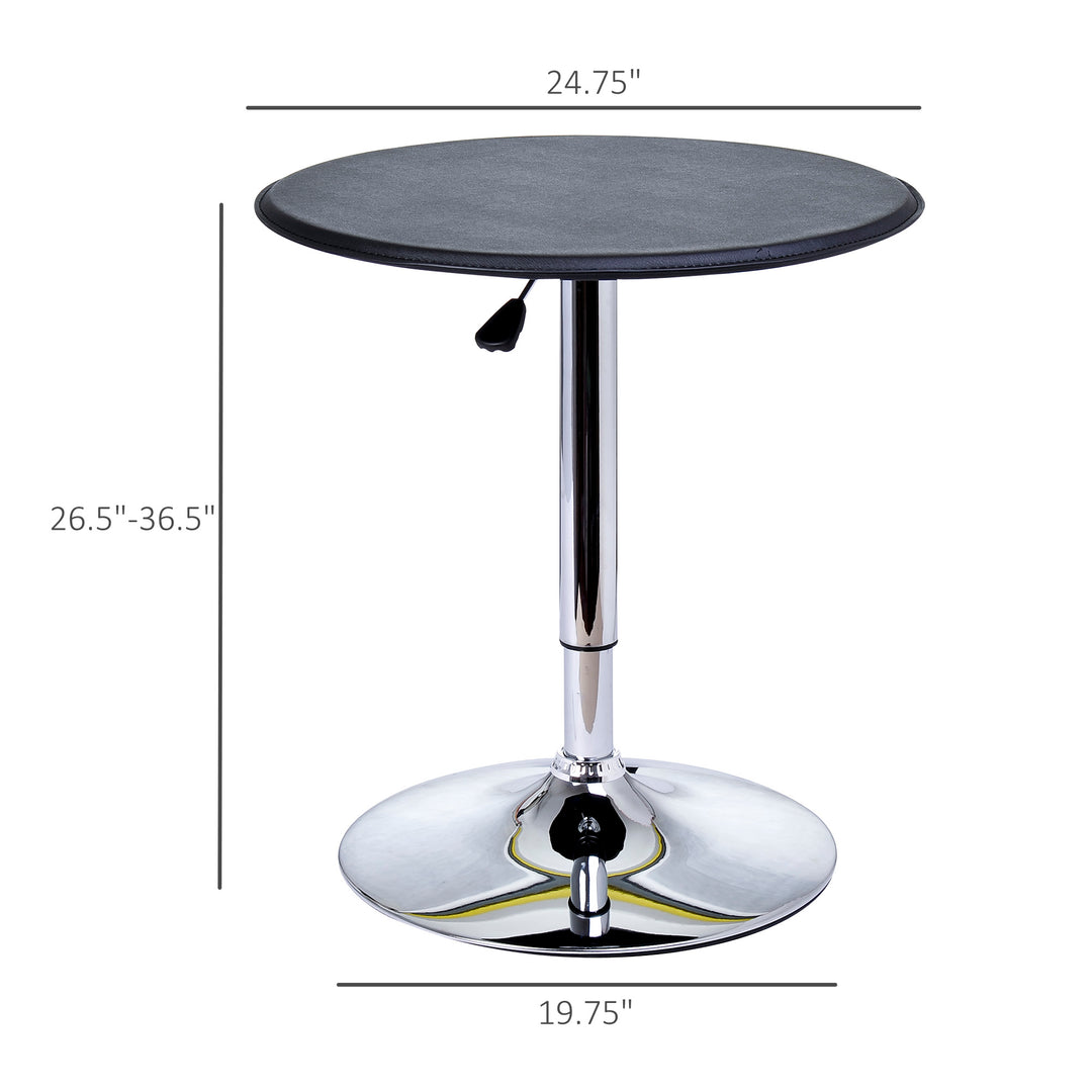 HOMCOM Modern Round Bar Table Adjustment Height Home Pub Bistro Desk Faux Leather Covered Wooden Top Chrome Base Black