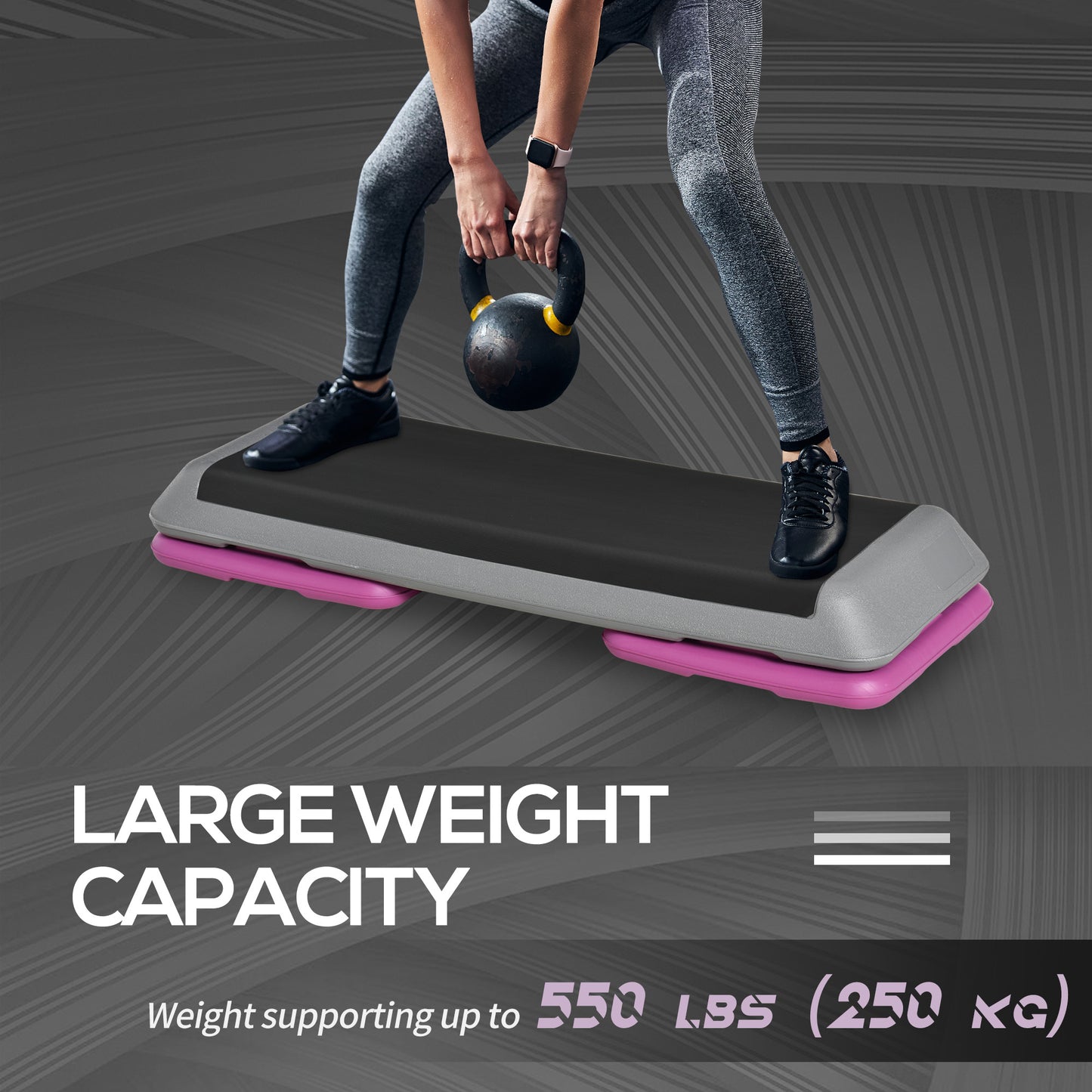 Soozier 43" Adjustable Aerobic Platform Stepper 3 Level with Risers 4â€� 6â€� 8â€� Cardio Fitness Trainer Workout Step Home Gym Exercise, Black Purple