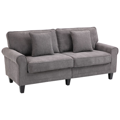 HOMCOM Modern 3 Seater Sofa, Corduroy Fabric 3 Seater Couch with Pine Wood Legs and Rolled Armrests for Living Room, Light Grey