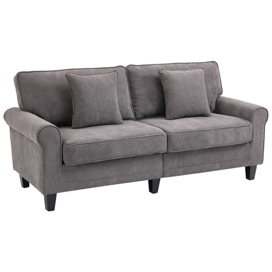 HOMCOM Modern 3 Seater Sofa, Corduroy Fabric 3 Seater Couch with Pine Wood Legs and Rolled Armrests for Living Room, Light Grey
