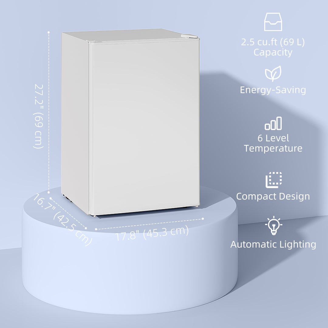 HOMCOM 2.5 Cu.Ft Mini Fridge, Single Door Compact Refrigerator with Freezer, Adjustable Thermostat, Reversible Door, White