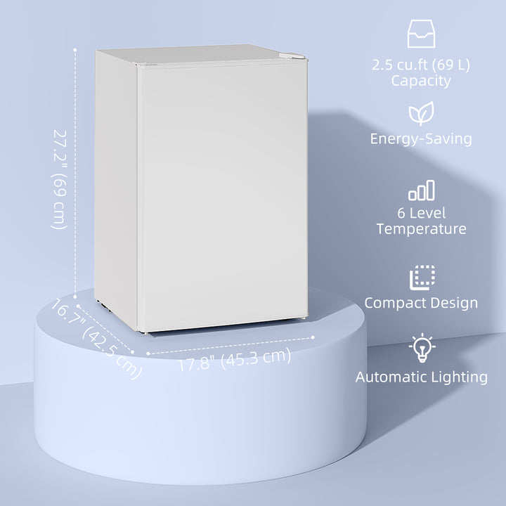 HOMCOM 2.5 Cu.Ft Mini Fridge, Single Door Compact Refrigerator with Freezer, Adjustable Thermostat, Reversible Door, White