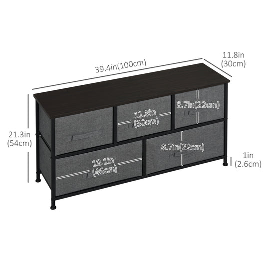 HOMCOM Linen Drawer Cabinet Organizer Storage Dresser Tower with 5 Removable Drawer Metal Frame Adjustable Feet for Living Room, Kitchen, Bathroom, Dark Grey