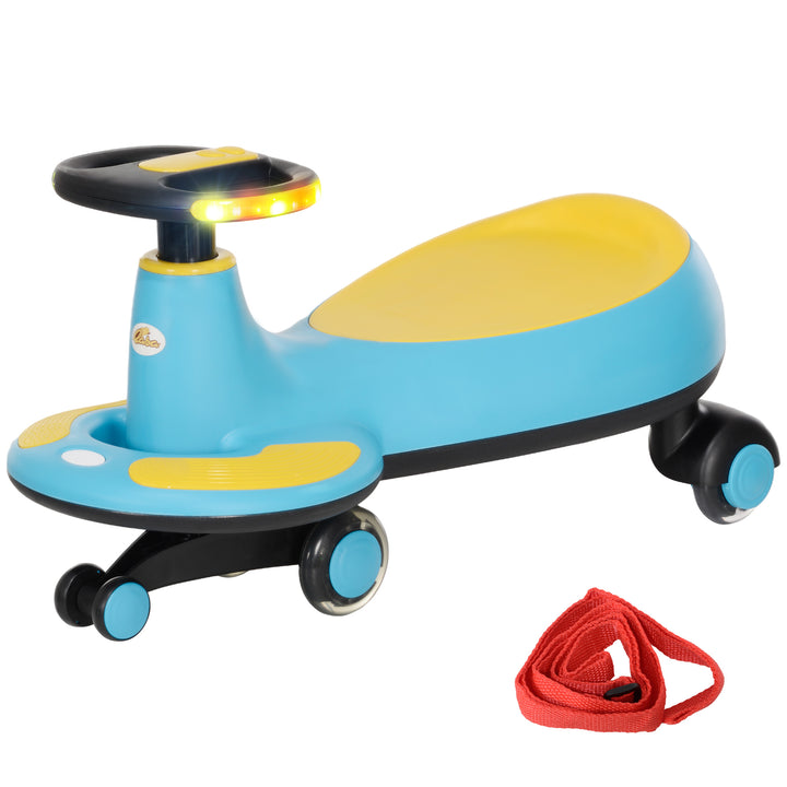 Qaba Kids Wiggle Car w/ Parent Traction Rope, Music, Light, Blue