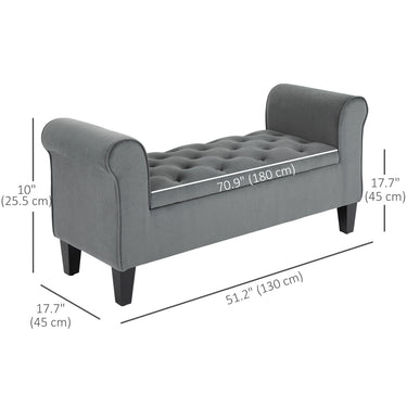 HOMCOM Button Tufted Storage Ottoman Bench, End of Bed Bench with Rolled Arms, Storage Chest, for Living Room, Entryway, Grey