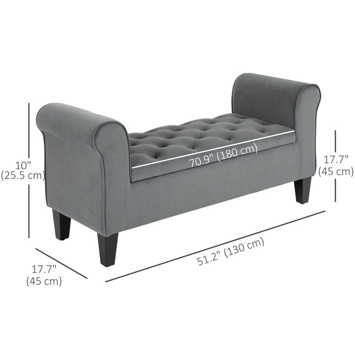 HOMCOM Button Tufted Storage Ottoman Bench, End of Bed Bench with Rolled Arms, Storage Chest, for Living Room, Entryway, Grey