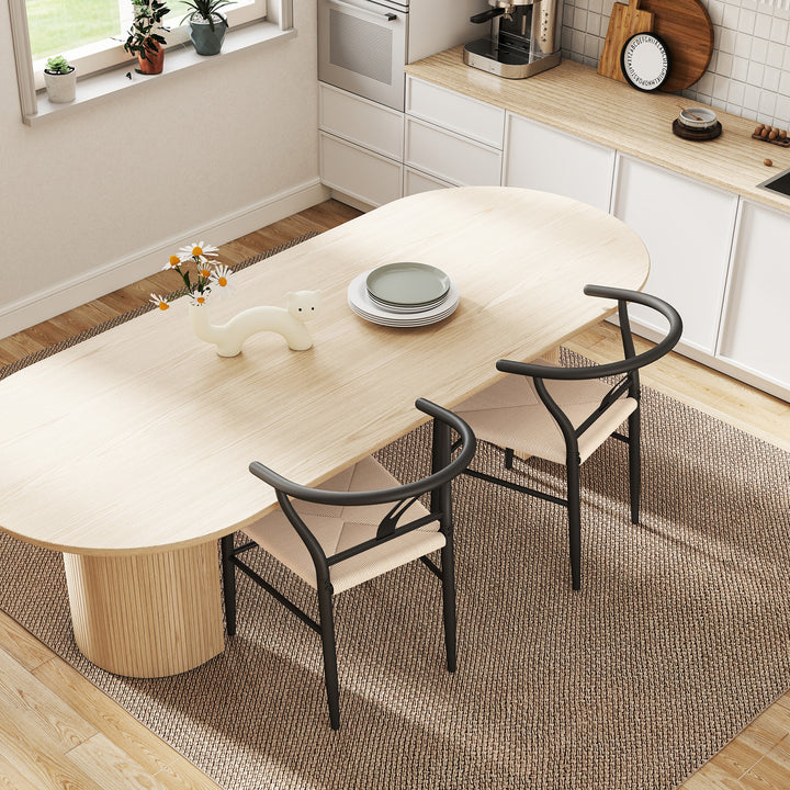 HOMCOM Set of 2 Weave Dining Chairs, Mid-Century Modern Dining Room Chairs with Y-Shaped Backrest and Hemp Seat, Black